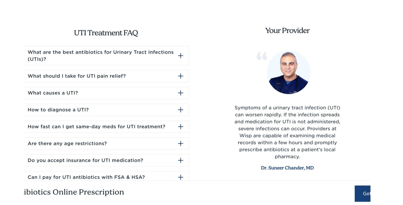FAQ paired with named clinician card