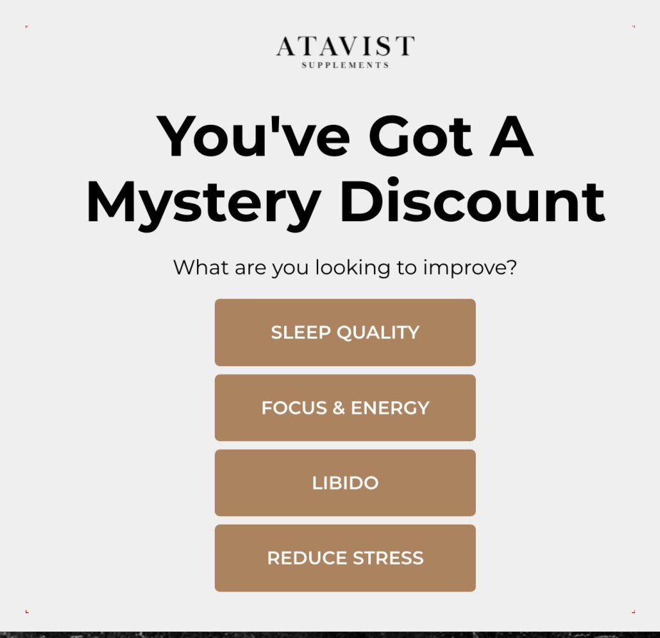 Mystery discount revealed after one-question goal quiz