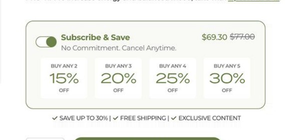 Subscription toggle combined with buy-any-N volume discount ladder