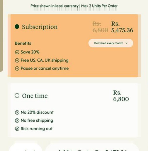 Check-list subscription vs cross-list one-time contrast